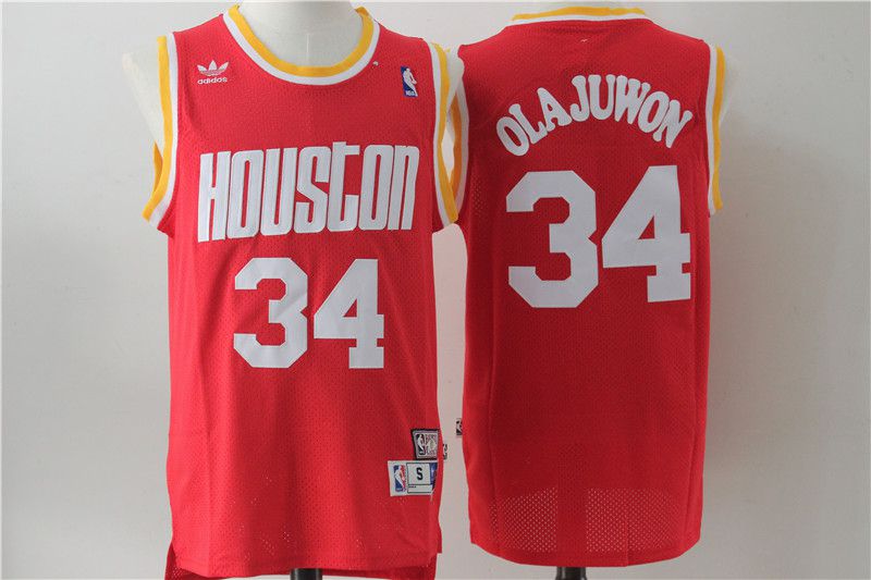 Men Houston Rockets 34 Olajuwon Red Throwback NBA Jersey